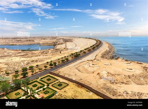 Aswan High Dam view, sunny day panorama, Egypt Stock Photo - Alamy