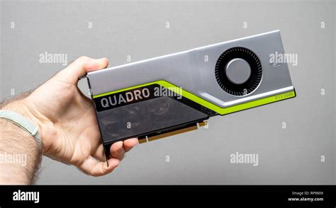 Paris, France - Feb 20, 2019: Man holding latest Nvidia Quadro RTX 5000 ...