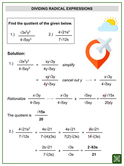 Division of Radical Expressions Worksheets | Aged 12-14