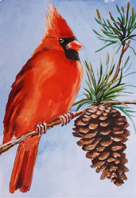 Red Cardinal Painting by Tatyana Orlovetskaya | Saatchi Art