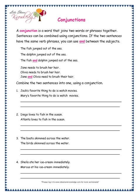 Grade 3 Grammar Topic 19: Conjunctions Worksheets – Lets Share Knowledge