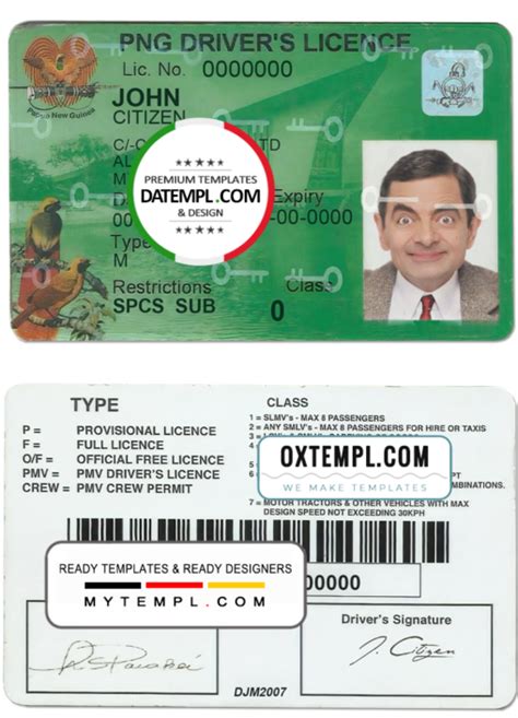 Papua New Guinea driving license template in PSD format, 2020 - present