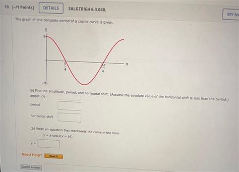 Solved The graph of one complete period of a cosine curve is | Chegg.com