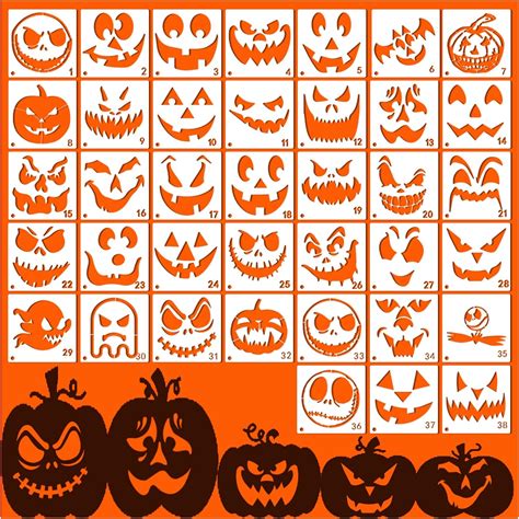 Amazon.com: Pkqon Halloween Stencils for Pumpkin Carving Kids Reusable Halloween Face Paint ...