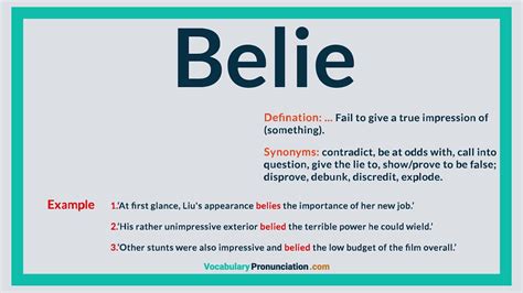 How to Pronounce BELIE l Definition and Synonyms of BELIE by ...