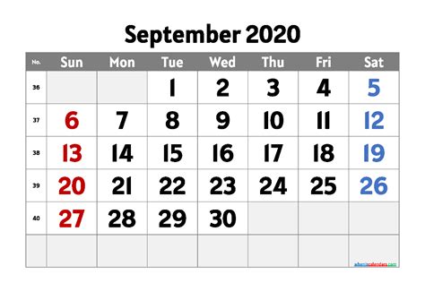 Free Printable Calendar September 2020 (One Month One Page) – Free ...