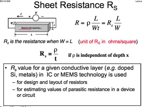 EE143 S06 Lecture Sheet Resistance Rs R p WIt | Chegg.com