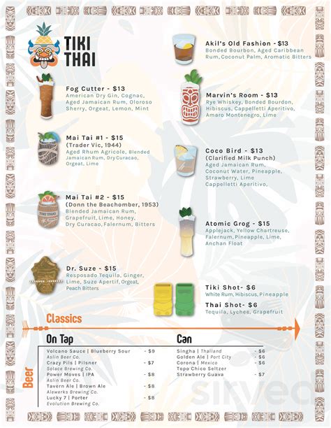 Tiki Thai menu in Reston, Virginia, USA