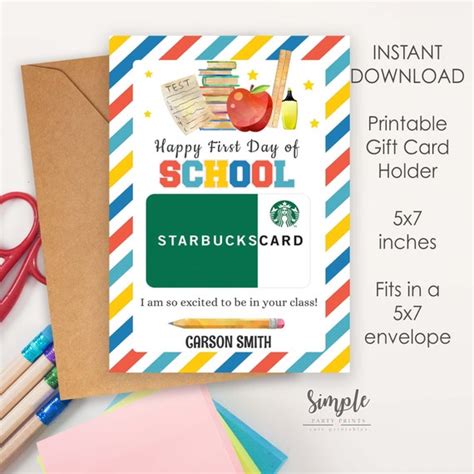 First Day of School Gift Card Holder, Editable Happy Teacher Appreciation Printable Gift Cards ...