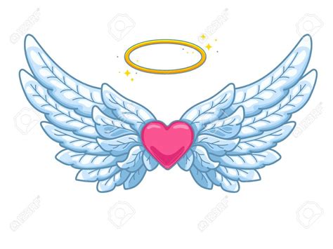 an angel heart with wings and halo on white background stock photo, royalty illustration, clip art