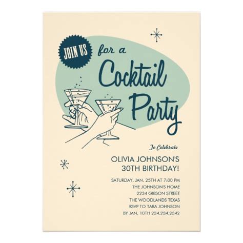 Retro Cocktail Party Invitations 5" X 7" Invitation Card | Zazzle