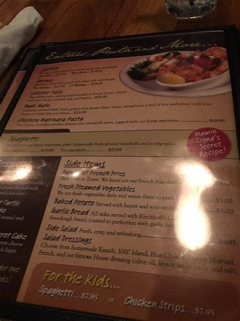 Menu at Doe's Eat Place steakhouse, Paducah