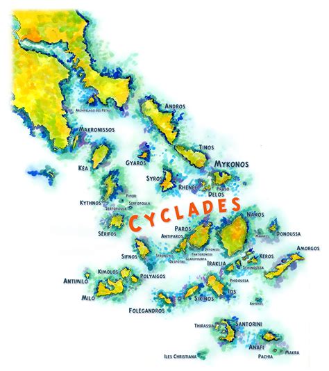 Map of the Cyclades Islands (Handpainted)