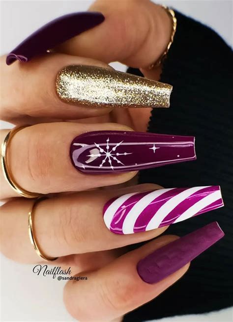 50+ Festive Holiday Nail Designs & Ideas : Purple Coffin Nails