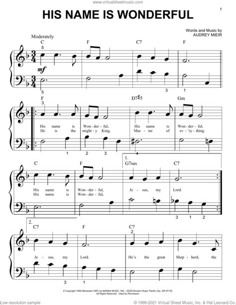 His Name Is Wonderful sheet music for piano solo (big note book)