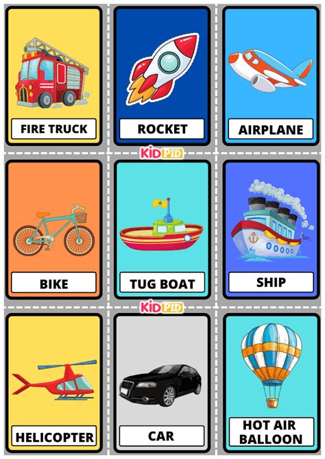 Modes of Transportation Flashcard Sheets - Kidpid