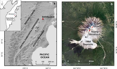 a Location of Shiveluch on the Kamchatka peninsula of eastern Russia.... | Download Scientific ...