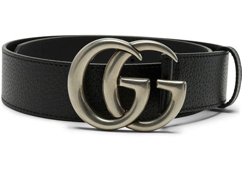 Gucci Double G Silver Buckle Textured Leather Belt 1.5 Width Black in Calfskin Leather with Aged ...