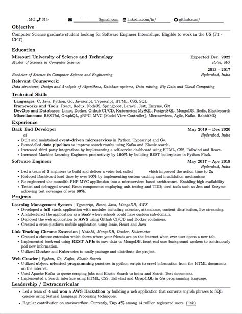 SDE Internship Resume Review : r/resumes