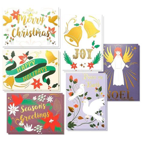 48-Pack Merry Christmas Cards Bulk Box, Winter Holiday Greetings in 6 Fancy Gold Foil Accents ...