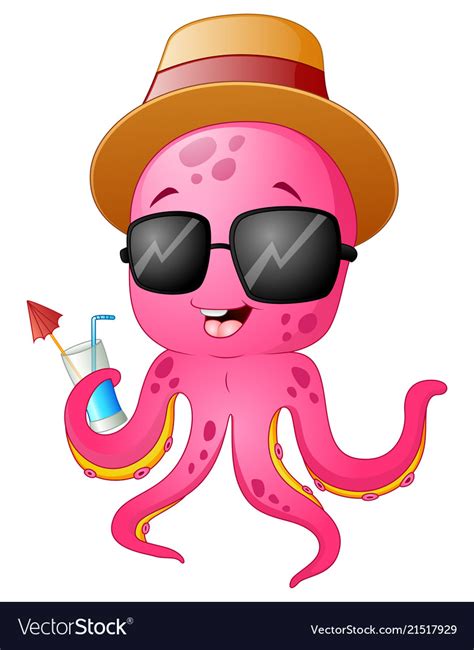 Funny cartoon octopus summertime Royalty Free Vector Image