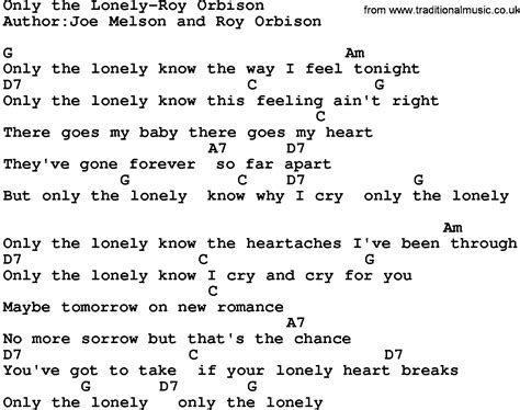 Only The Lonely Roy Orbison Guitar Chord Chart Lyrics And Chords | Hot Sex Picture