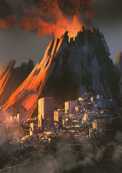 Volcano City. | Fantasy city, Fantasy art landscapes, Fantasy landscape