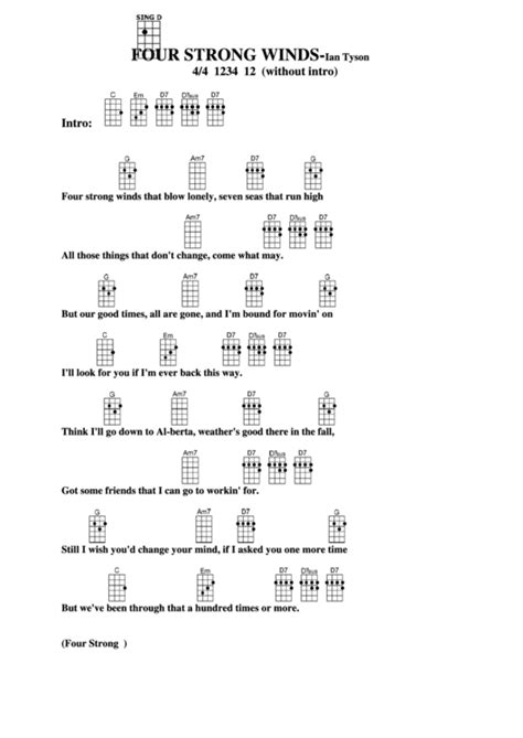 Four Strong Winds - Ian Tyson Chord Chart printable pdf download