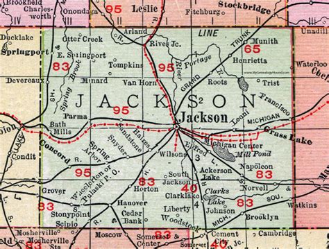 Jackson County, Michigan, 1911, Map, Rand McNally, Michigan Center ...