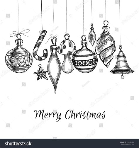 Black White Christmas Hand Drawn Ornaments Stock Vector (Royalty Free ...