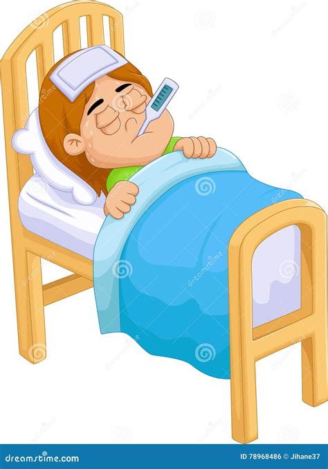 Cartoon Sick girl in bed stock illustration. Illustration of person - 78968486