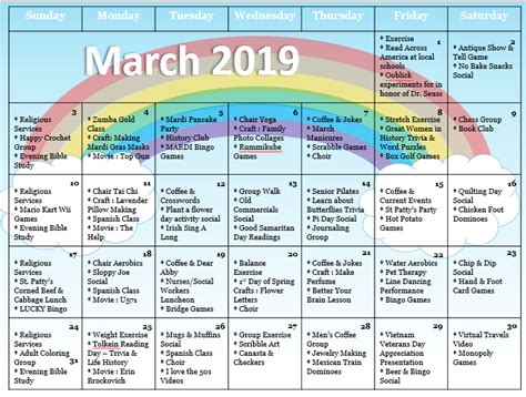 March Senior Activities Calendar - | Senior activities, Senior living ...