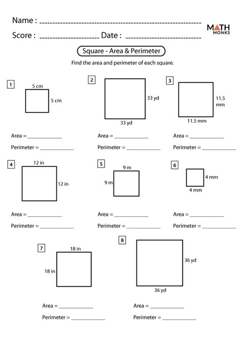 Area Of A Square Worksheets