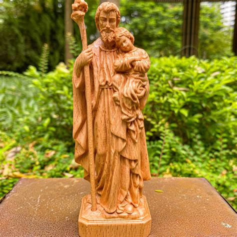 St. Joseph Holding Baby Jesus Statue, Wooden Statue for Home, Catholic Art Handmade Housewarming ...