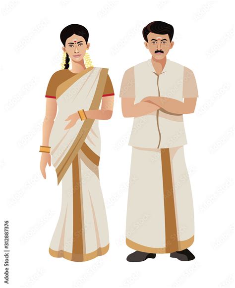 kerala traditional dress man and woman vector Stock Vector | Adobe Stock