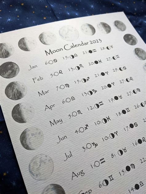 PRINTABLE Moon and Zodiac Calendar 2023 Moon Phase Calendar - Etsy