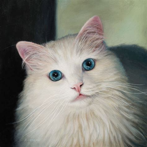 oil painting of white cat - REBECCA LUNCAN