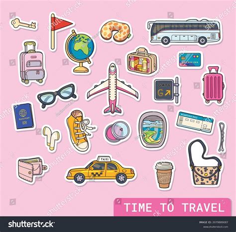 Travel Stickers Collection Cartoon Vector Transport Stock Vector (Royalty Free) 2079889087 ...