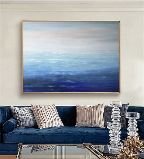 Art & Collectibles Acrylic Large blue ocean abstract art light blue ...