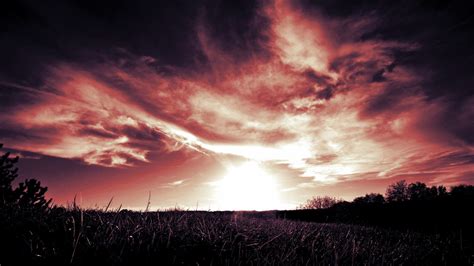 Red Cloud, Sunset, Red sun, Grass HD Wallpapers / Desktop and Mobile Images & Photos