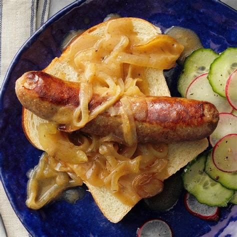 Open-Faced Bratwurst Sandwiches with Beer Gravy Recipe: How to Make It ...