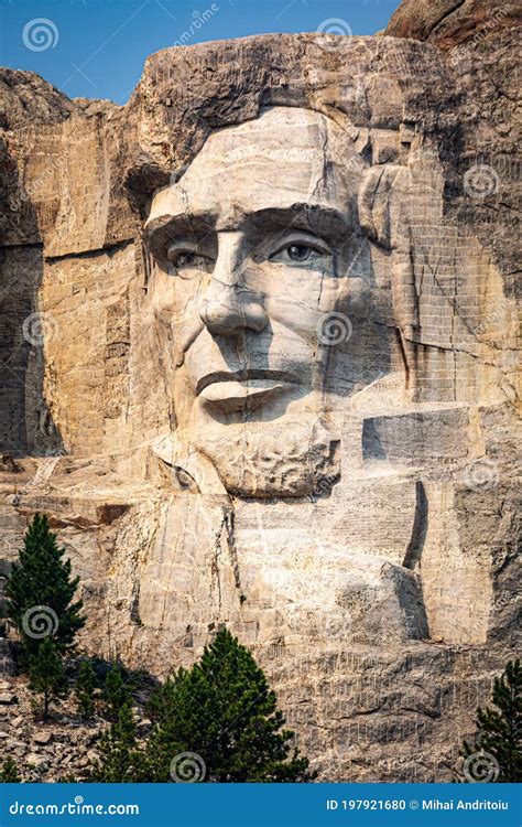 Portrait of Abraham Lincoln on Mount Rushmore, South Dakota Stock Photo ...