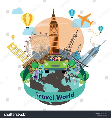 Vector Illustration Traveling Around World Family Stock Vector (Royalty ...