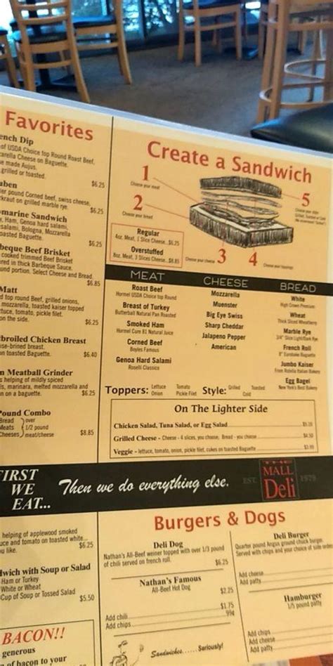 Menu at The Mall Deli restaurant, Pittsburg