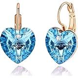 Amazon.com: Cube Austrian Crystal Drop Leverback Earrings for Women Fashion 14K Rose Gold Plated ...