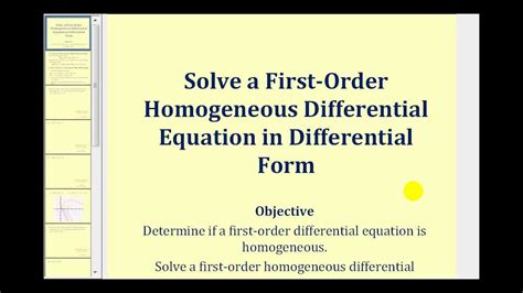 Solve a First-Order Homogeneous Differential Equation in Differential Form - Part 1 - YouTube