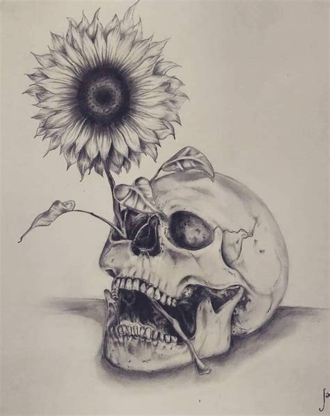 Floral Skull Tattoo with Sunflower