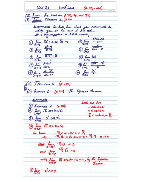 Unit 2.3 Limit laws Examples and notes (WTW 158 Online) - WTW 158 - Studocu