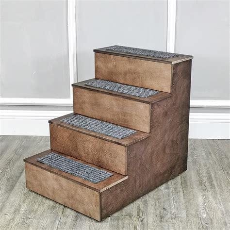 FixtureDisplays Deluxe Wood Pet Stairs Pet- Dog /Cat 4 Steps/Stairs To Access Bed, Sofa, Step ...