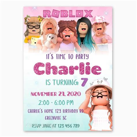 Roblox Birthday Invitation for Girls - Print Me Pretty Girls Birthday Party Themes, 9th Birthday ...